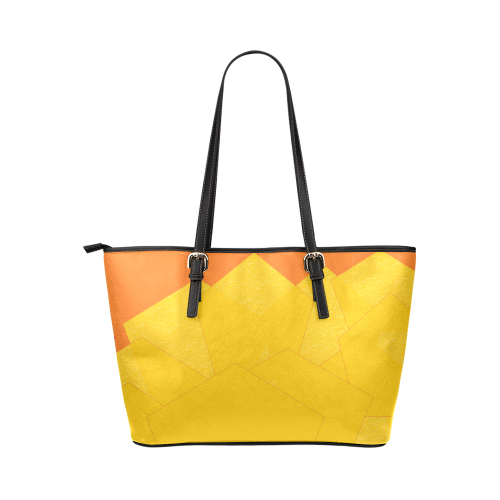 Yellow Abstract Octogonlal Flowers Leather Tote Bag/Large (Model 1651)