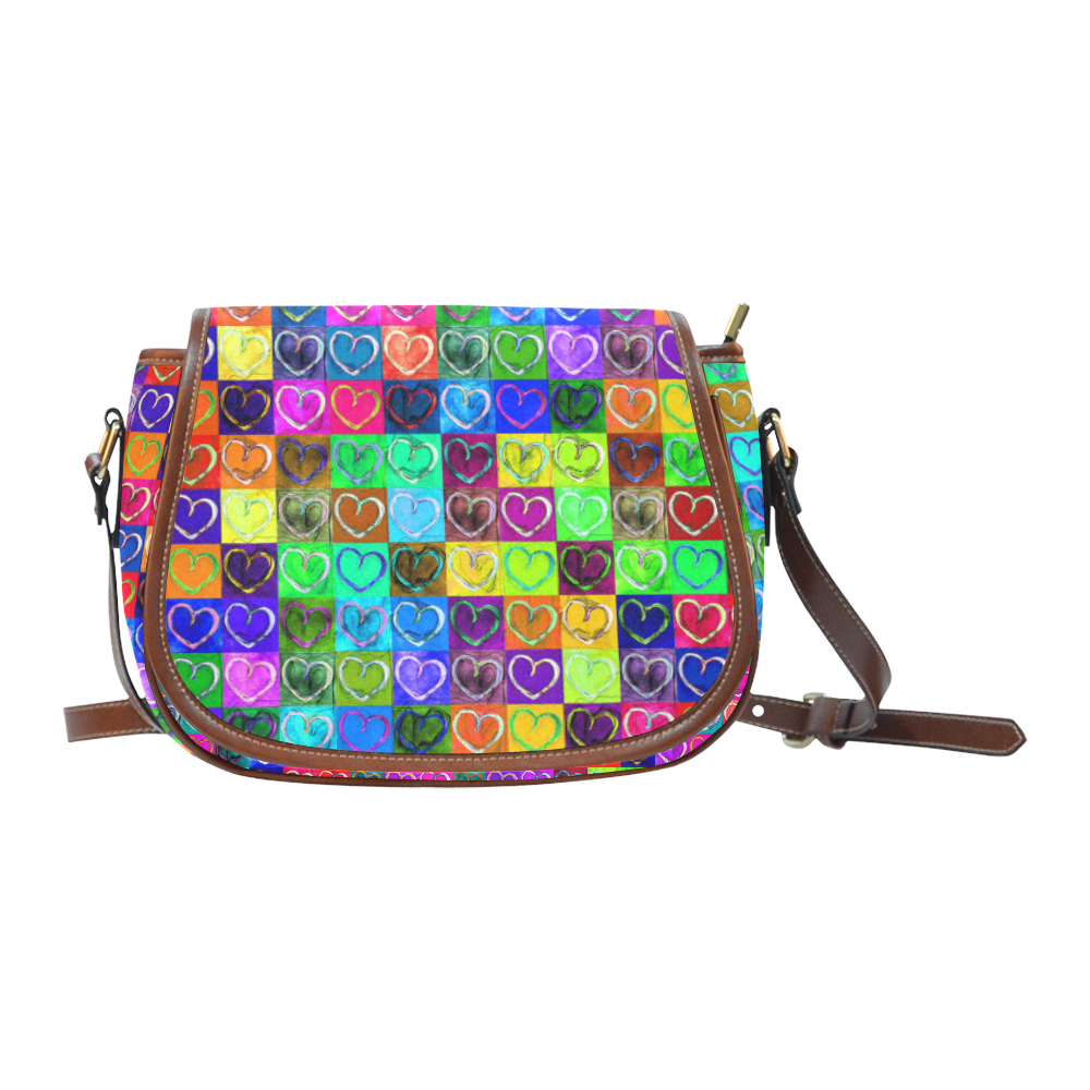 Lovely Hearts Mosaic Pattern - Grunge Colored Saddle Bag/Large (Model 1649)