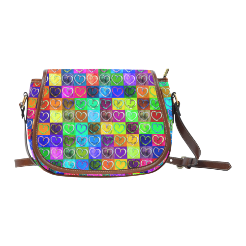 Lovely Hearts Mosaic Pattern - Grunge Colored Saddle Bag/Large (Model 1649)