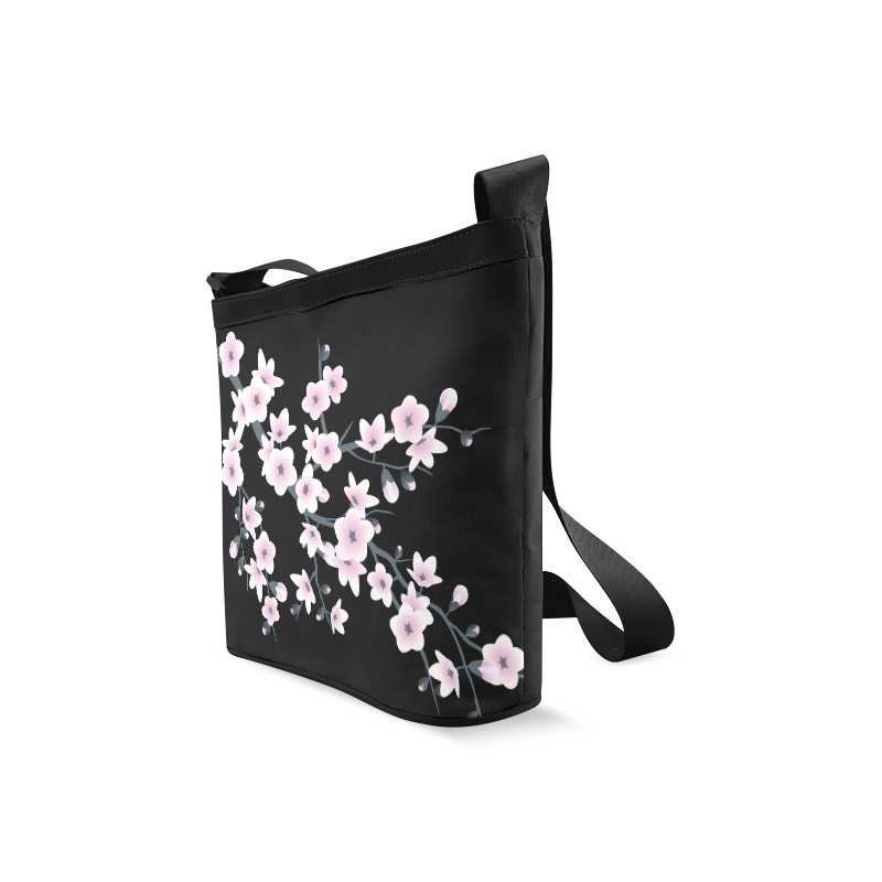 Cherry Blossoms Black Pink Asia Floral Crossbody Bags (Model 1613)