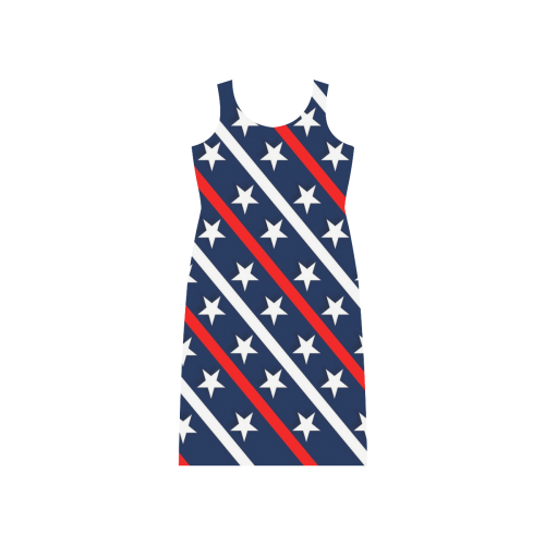 Patriotic Stripes And Stars Phaedra Sleeveless Open Fork Long Dress (Model D08)