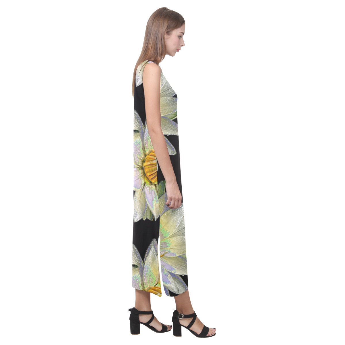 Geometric Floral Winter - Sky Blue Phaedra Sleeveless Open Fork Long Dress main image 0