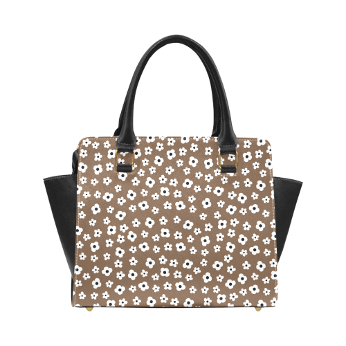 Brown Black White Flower Floral Pattern Classic Shoulder Handbag (Model 1653)