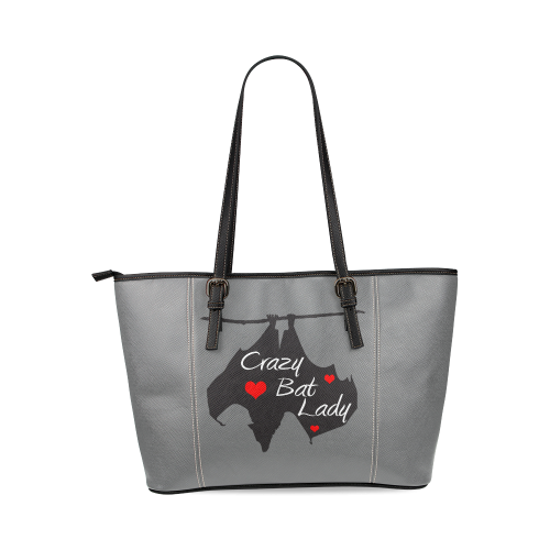 Crazy Bat Lady Grey Tote Leather Tote Bag/Large (Model 1640)