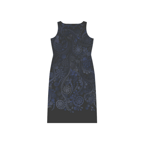 Ornamental - blue on gray Phaedra Sleeveless Open Fork Long Dress (Model D08)