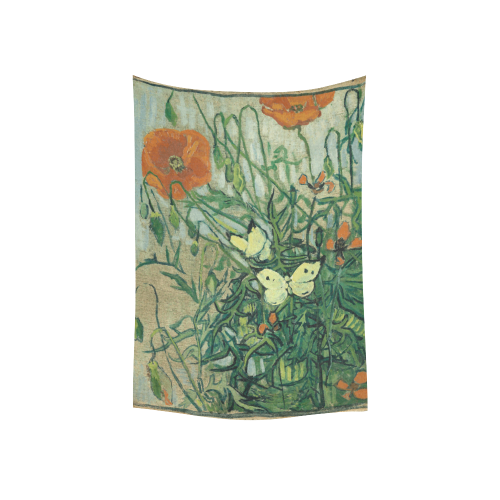 Van Gogh Poppies And Butterflies Cotton Linen Wall Tapestry 40"x 60"