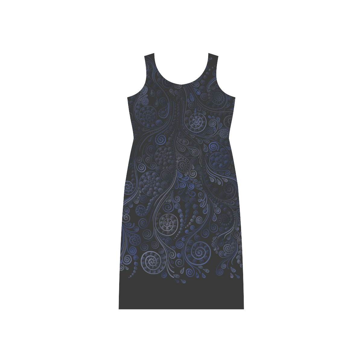 Ornamental - blue on gray Phaedra Sleeveless Open Fork Long Dress (Model D08)