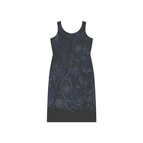 Ornamental - blue on gray Phaedra Sleeveless Open Fork Long Dress (Model D08)