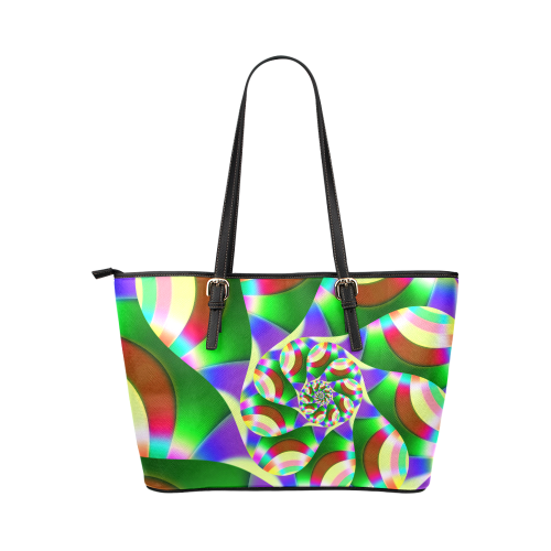 Colorful Bubble Gum Blows Leather Tote Bag/Small (Model 1651)