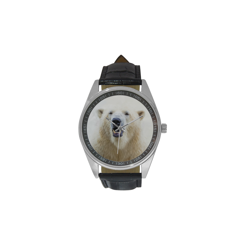 Cute  Zoo Polar Bear Men's Casual Leather Strap Watch(Model 211)