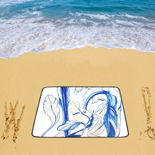 Blue Succulent White Beach Mat 78"x 60"