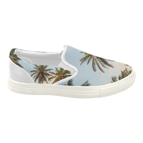 Chilling Tropical Palm Trees Blue Sky Scene Women's Slip-on Canvas Shoes (Model 019)
