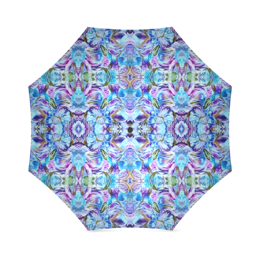 Elegant Turquoise Blue Flower Pattern Foldable Umbrella (Model U01)