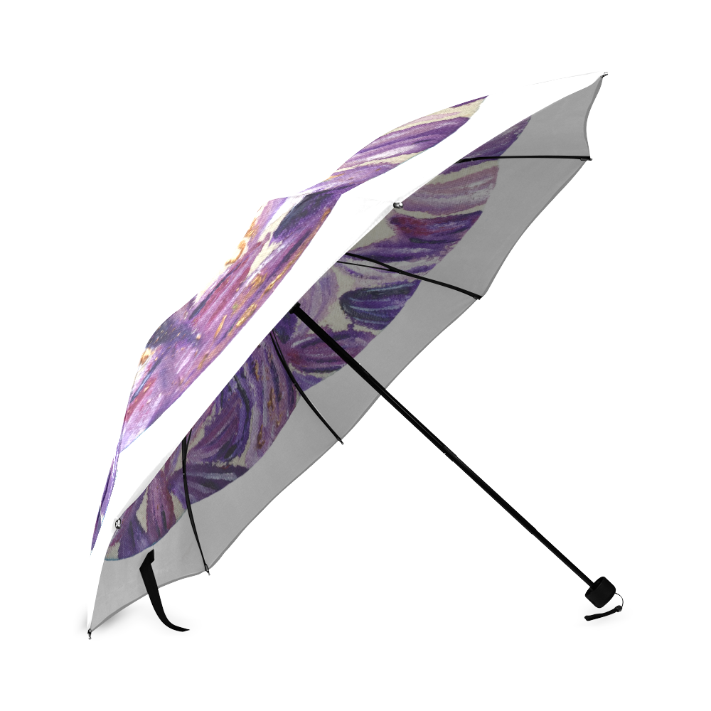 Purple Leaves with Gold Flakes Foldable Umbrella (Model U01)