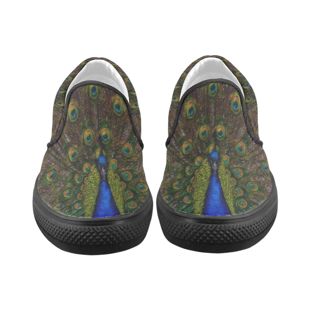 Awesome Peacock Men's Unusual Slip-on Canvas Shoes (Model 019)