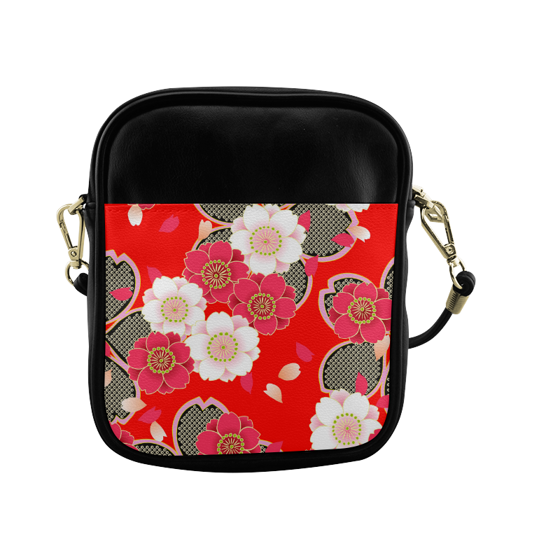 Red White Japanese Kimono Pattern Sling Bag (Model 1627)