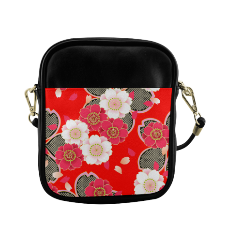 Red White Japanese Kimono Pattern Sling Bag (Model 1627)