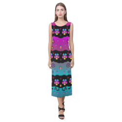 Rainbow  big flowers in peace for love and freedom Phaedra Sleeveless Open Fork Long Dress (Model D08)
