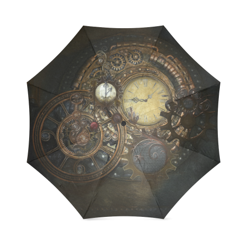 Painting Steampunk clocks and gears Foldable Umbrella (Model U01)