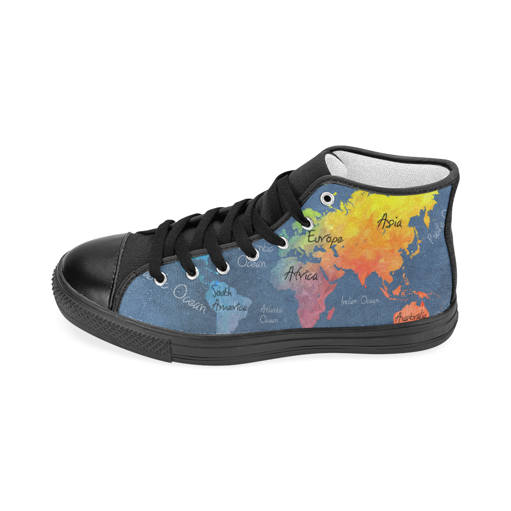 world map 30 Men’s Classic High Top Canvas Shoes (Model 017)