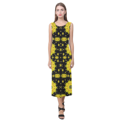 golden decorative flowery rainbow Phaedra Sleeveless Open Fork Long Dress (Model D08)