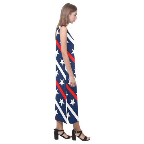 Patriotic Stripes And Stars Phaedra Sleeveless Open Fork Long Dress (Model D08)