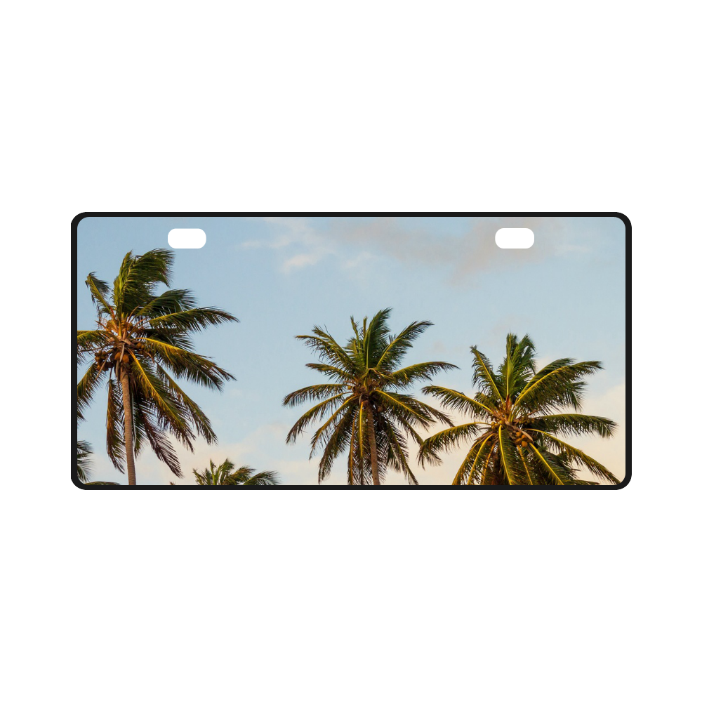 Chilling Tropical Palm Trees Blue Sky Scene License Plate