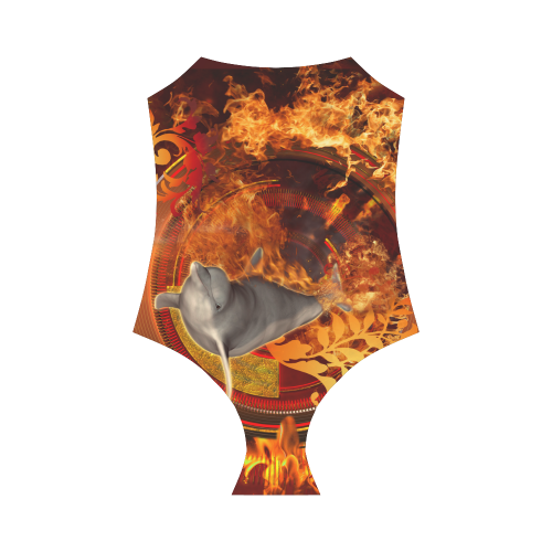 Funny dolphin jumping by a fire circle Strap Swimsuit ( Model S05)