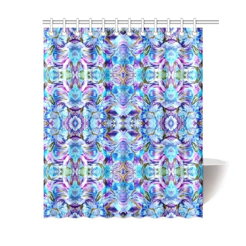 Elegant Turquoise Blue Flower Pattern Shower Curtain 60"x72"