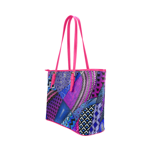 Pink Purple Blue Tangles by ArtformDesigns Leather Tote Bag/Large (Model 1651)