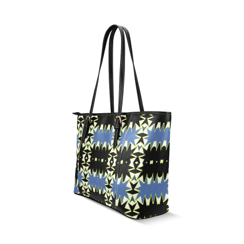 Black and blue Leather Tote Bag/Large (Model 1640)