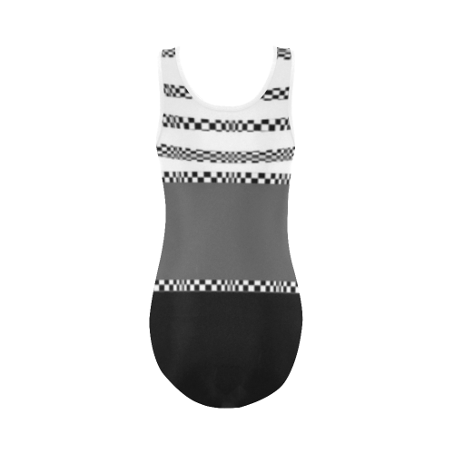 Compostion in Black, Grey & White by Aleta Vest One Piece Swimsuit (Model S04)