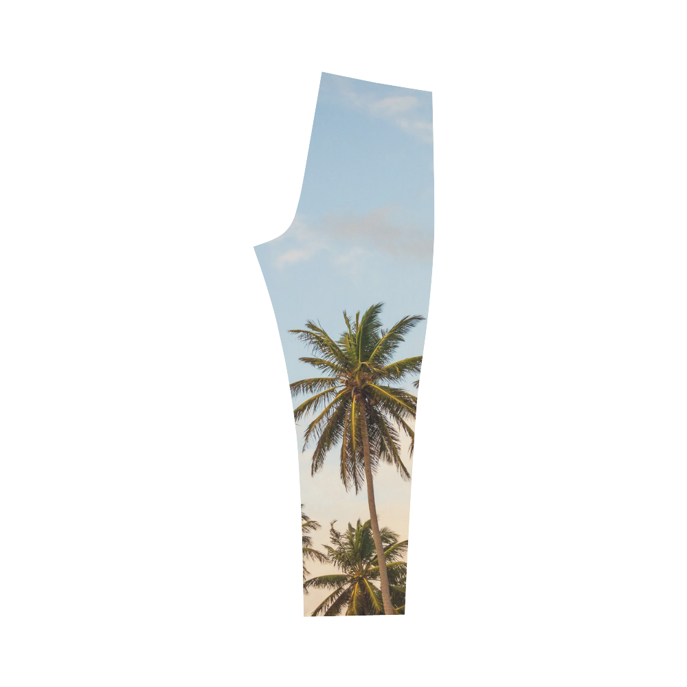 Chilling Tropical Palm Trees Blue Sky Scene Capri Legging (Model L02)