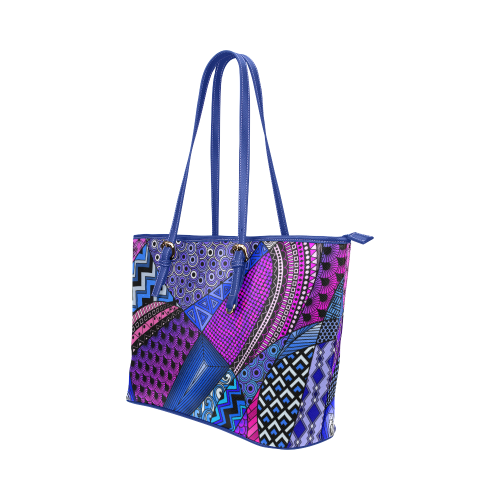 Pink Purple Blue Tangles by ArtformDesigns Leather Tote Bag/Small (Model 1651)