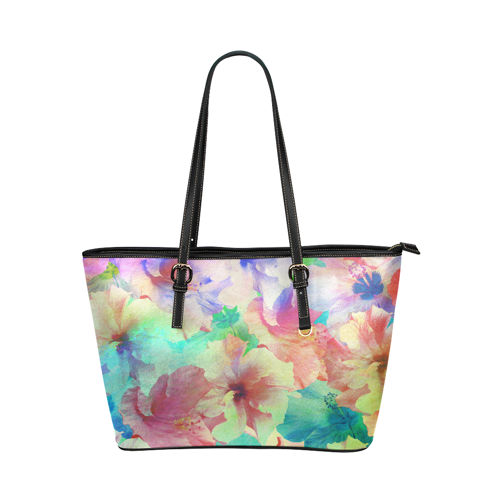 Hibiscus Dream Leather Tote Bag/Large (Model 1651)