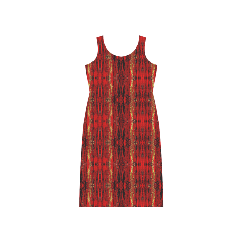 Red Gold, Old Oriental Pattern Phaedra Sleeveless Open Fork Long Dress (Model D08)