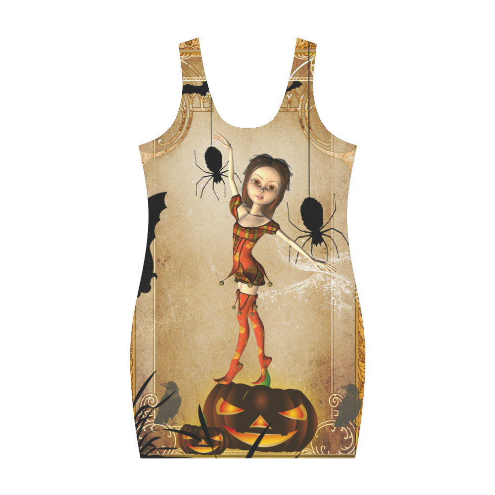 Halloween, cute girl with spiders and pumpkin Medea Vest Dress (Model D06)