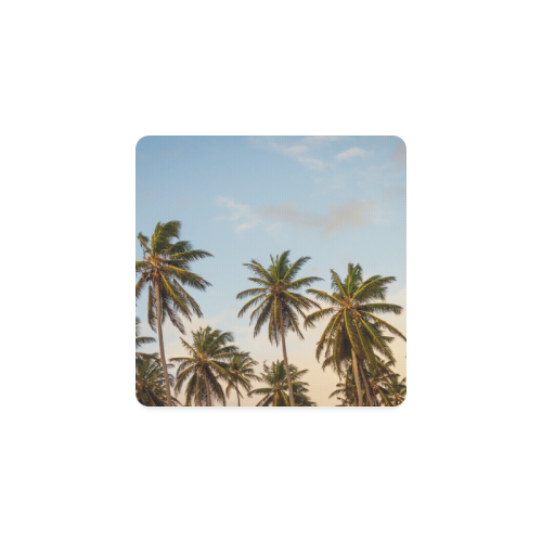 Chilling Tropical Palm Trees Blue Sky Scene Square Coaster