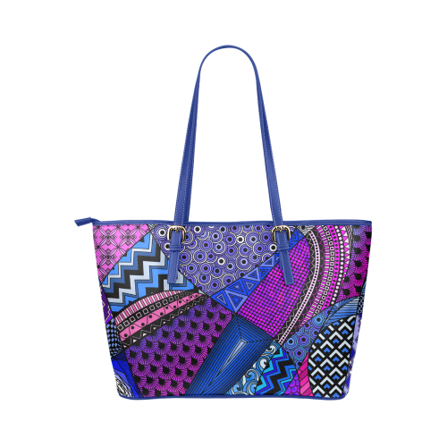 Pink Purple Blue Tangles by ArtformDesigns Leather Tote Bag/Small (Model 1651)
