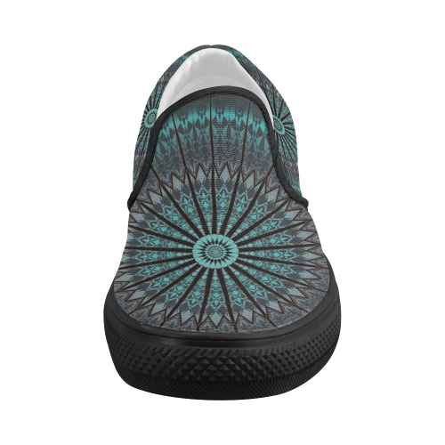 Turquoise Shimmering Dark Mandala Women's Slip-on Canvas Shoes (Model 019)