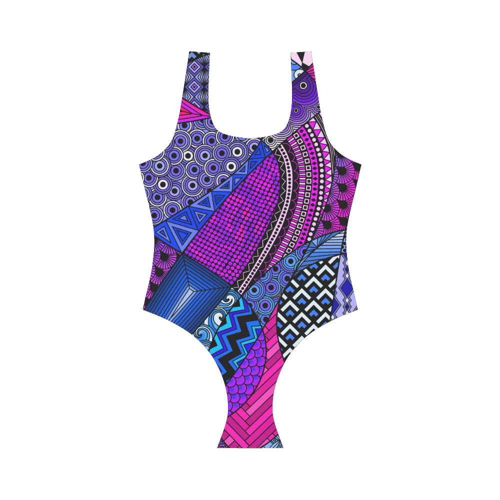 Pink Purple Blue Tangles by ArtformDesigns Vest One Piece Swimsuit (Model S04)
