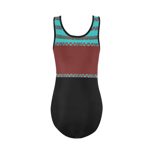 Compostion in Black, Brick & Turquoise by Aleta Vest One Piece Swimsuit (Model S04)