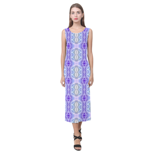 Light Blue Purple White Girly Pattern Phaedra Sleeveless Open Fork Long Dress (Model D08)