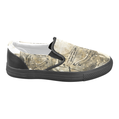 Awesome technical skull, vintage design Women's Unusual Slip-on Canvas Shoes (Model 019)