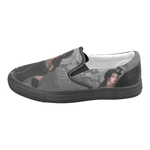 The dark lady with flowers, victorian Women's Unusual Slip-on Canvas Shoes (Model 019)