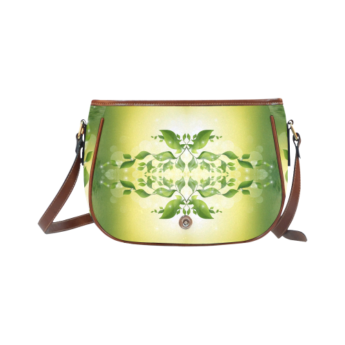 MAGIC LEAVES Kaleidoscope green yellow Saddle Bag/Large (Model 1649)