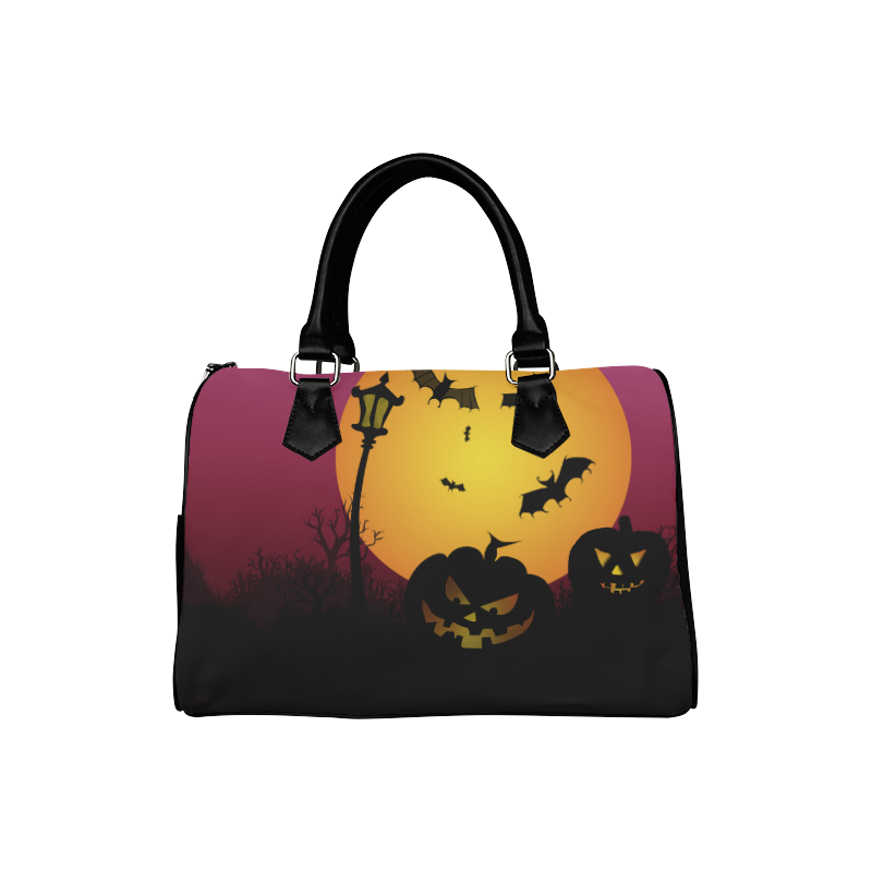 Spooky Halloween pumpkins and bats in pink Boston Handbag (Model 1621)
