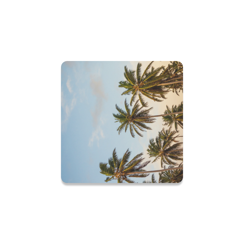 Chilling Tropical Palm Trees Blue Sky Scene Square Coaster