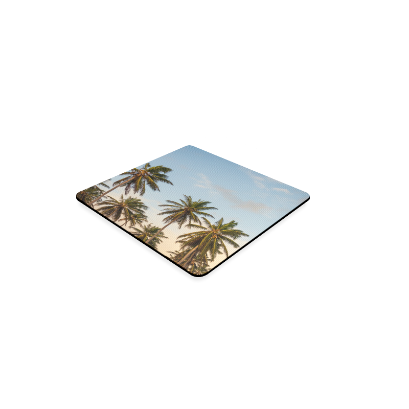 Chilling Tropical Palm Trees Blue Sky Scene Square Coaster