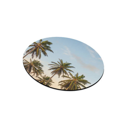Chilling Tropical Palm Trees Blue Sky Scene Round Mousepad